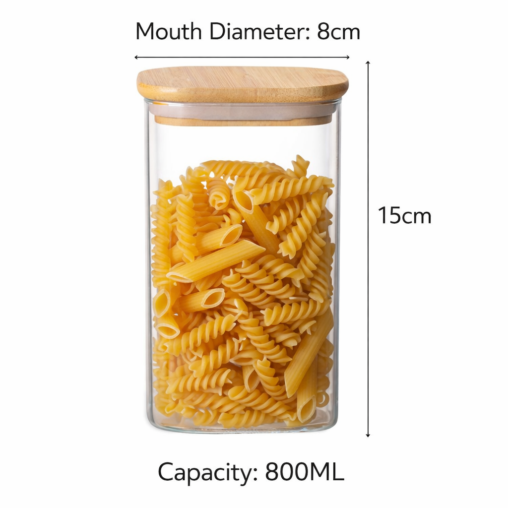 Minimalist Borosilicate Glass Jars with Natural Bamboo Lids